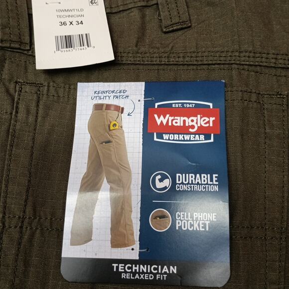 Wrangler Technician Ripstop Pants Men's 36x34 Loden Relaxed - Picture 2 of 7
